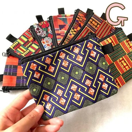 アフリカンプリント　ケンテ　エスニック　総柄　ミニポーチ　African print Kente