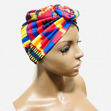 アフリカンプリント　らくらくターバン　ターバン帽子　ヘッドラップ　African print Head wrap