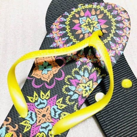 【23.5～26cm】 ユニセックス　サークルフラワー　エスニック　ビーチサンダル　幾何学模様　ネイティブ柄　サンダル　アジアン雑貨