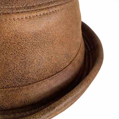 Pork-pie Hat fake leather  Brown K-181