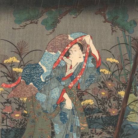 豊国三代 「四季の内　古寺の夕立」