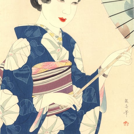 渡辺幾春 「昭和美女姿競　秋初月　蝉の声」