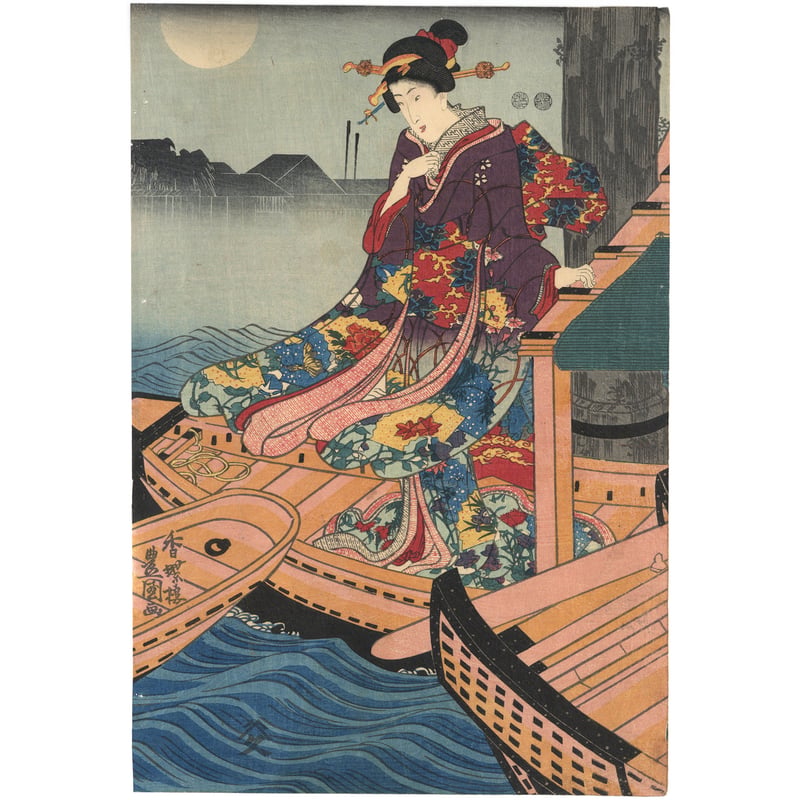 浮世絵　両国夕涼み之図　三代豊国　三枚続き 三代歌川豊国 両国夕涼図 三枚続/UTAGAWA TOYOKUNIⅢ | ギャラリー奏美