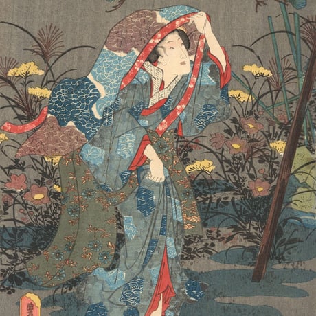 豊国三代 「四季の内　古寺の夕立」