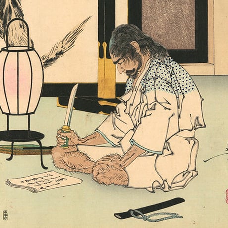 芳年 「月百姿　弓取の数に入るさの身となればおしまさりけり夏夜月　明石儀太夫」