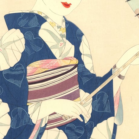 渡辺幾春 「昭和美女姿競　秋初月　蝉の声」