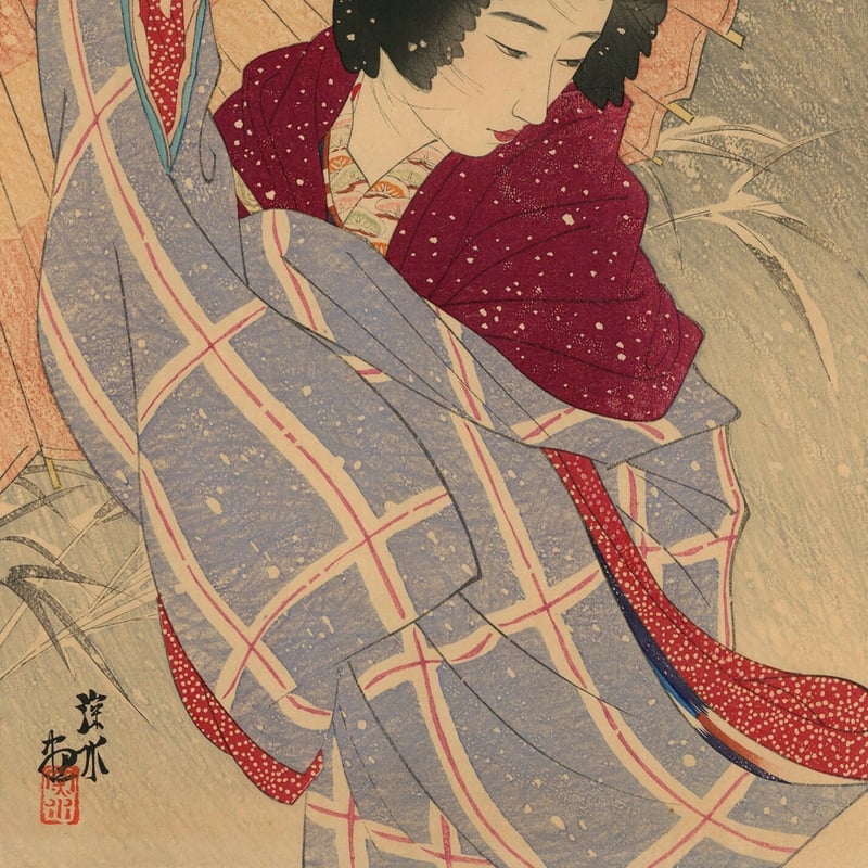 伊東深水「現代美人集第ニ輯 吹雪」 | 古美術もりみや 伊東深水「現代美人集第ニ輯 吹雪」 | 古美術もりみや