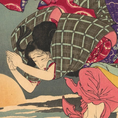 芳年 「月百姿　朝野川晴雪月　孝女ちか子」