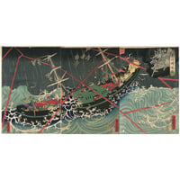 国周 「夷伐神風ノ図」-蒙古襲来図-