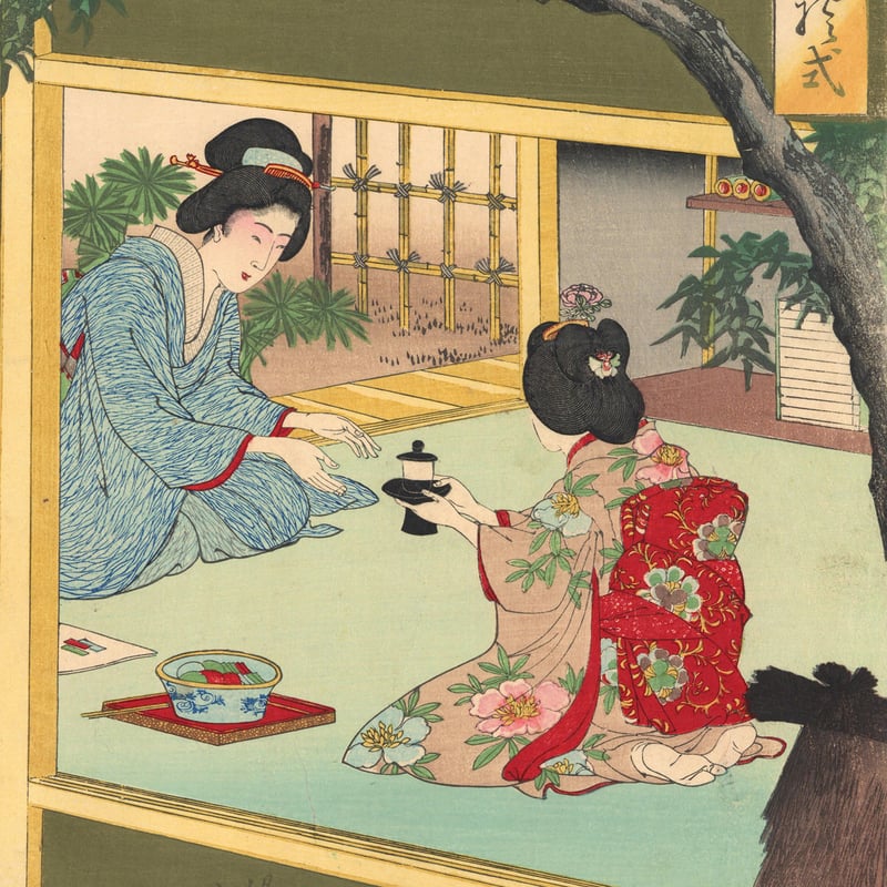 楊洲周延 【倭風俗女禮式】 一枚　明治25年　美人絵　版画　浮世絵　額付 楊洲周延 【倭風俗女禮式】 一枚 明治25年 美人絵 版画 浮世絵