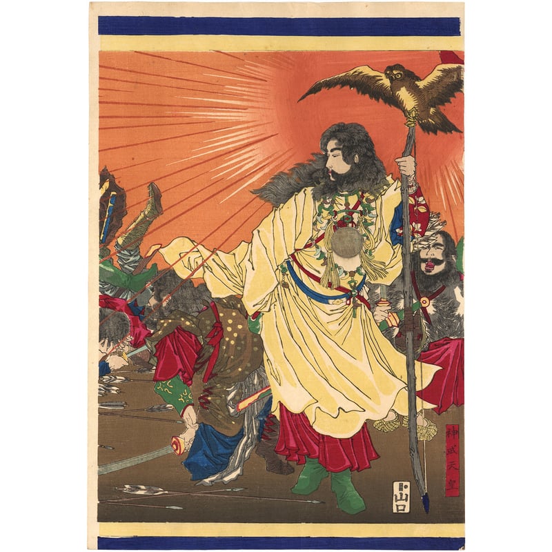 真作/東洋錦霞/大和絵図/神武天皇図/布袋屋掛軸HG-990 真作/東洋錦霞/大和絵図/神武天皇図/布袋屋掛軸HG-990