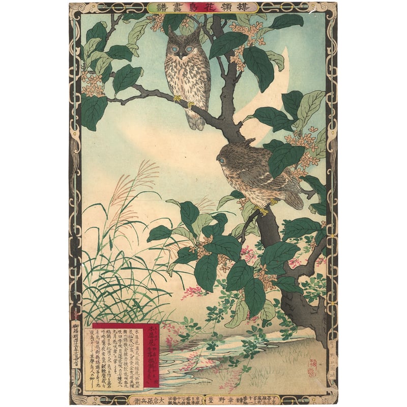 楳嶺 「楳嶺花鳥画譜 木犀花 鴟鵂(ミミズク)」 | 古美術もりみや 楳嶺 「楳嶺花鳥画譜 木犀花 鴟鵂(ミミズク)」 | 古美術もりみや