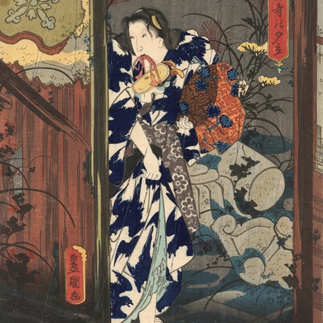 豊国三代 「四季の内　古寺の夕立」