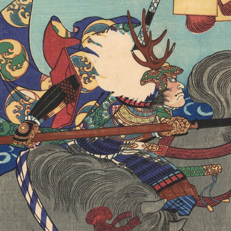 浮世絵版画「生田杜大合戦之図」 落合芳幾 作 「太平記之内本応寺大合戦之図」（武者絵