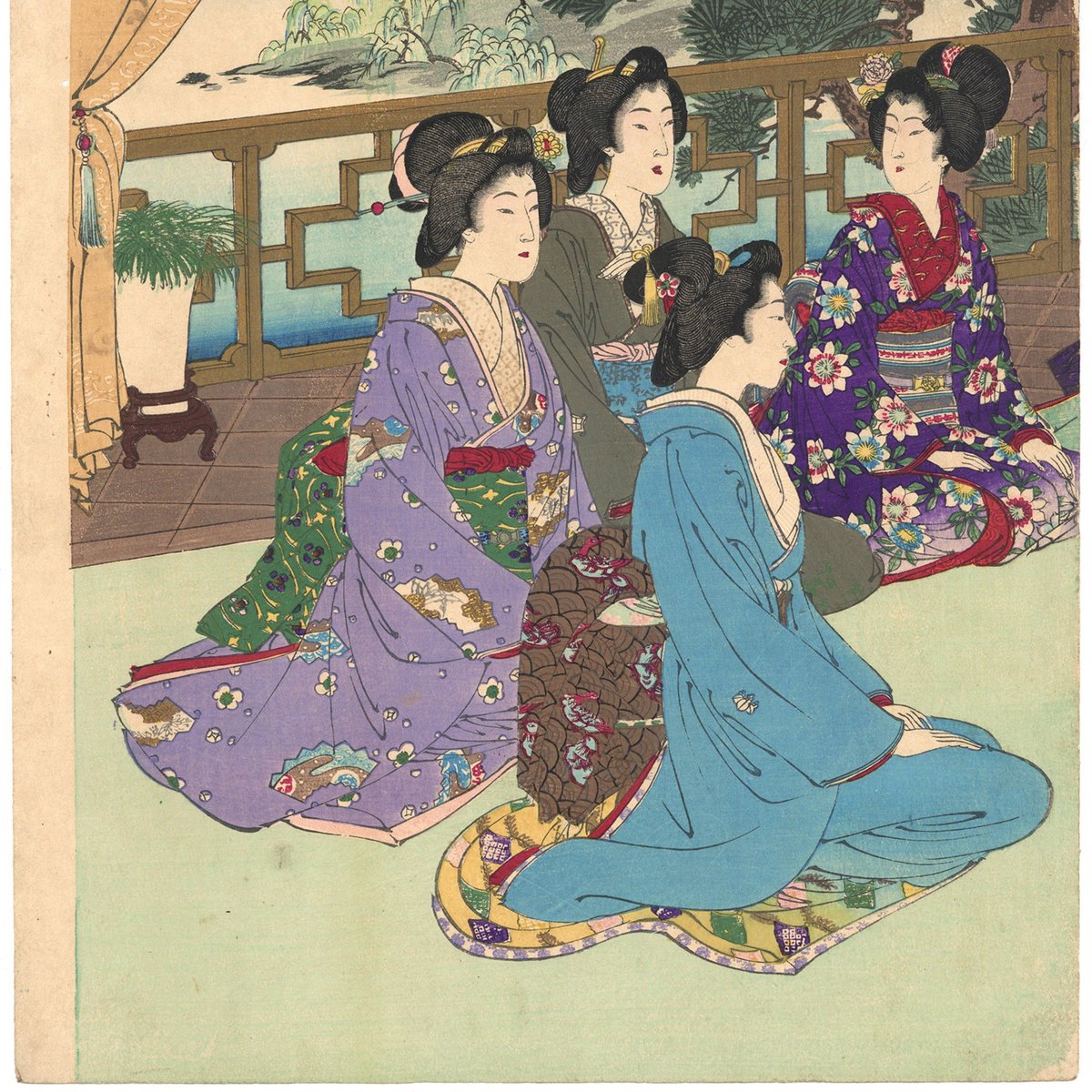 年方 「高楼迎客煎茶之図」 | 古美術もりみや