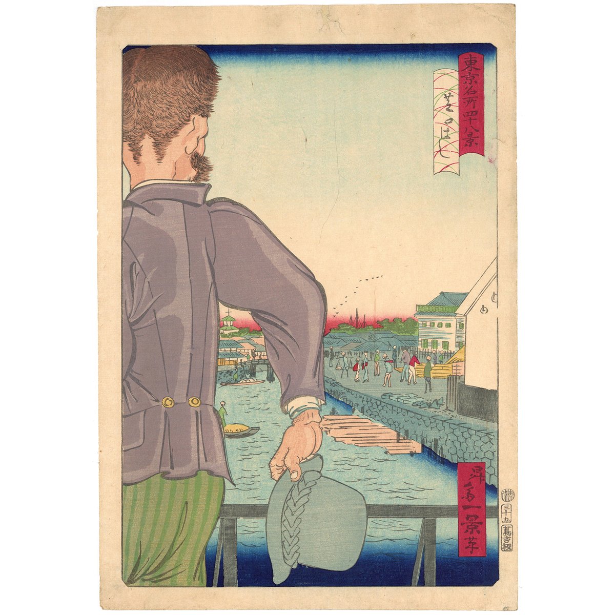 浮世絵、東都名所駿河町之富士作者不詳、東京名所向島花盛と坂本町三代広重の三枚売り 浮世絵、東都名所駿河町之富士作者不詳、東京名所向島花盛と坂本