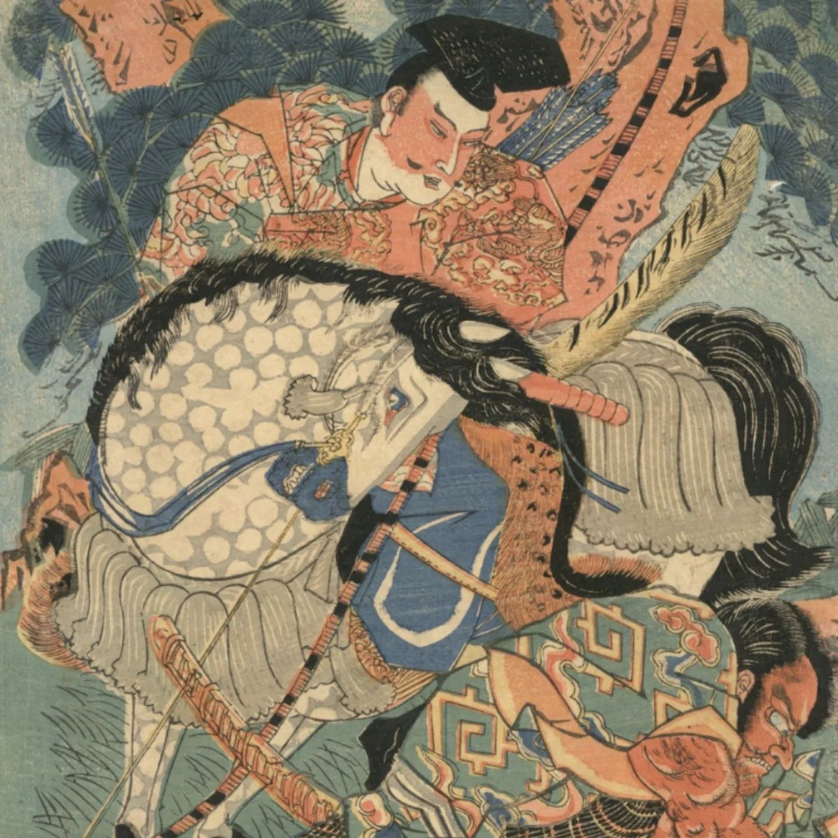 浮世絵 四天王鬼童丸退治 額縁付 浮世絵 四天王鬼童丸退治 額縁付