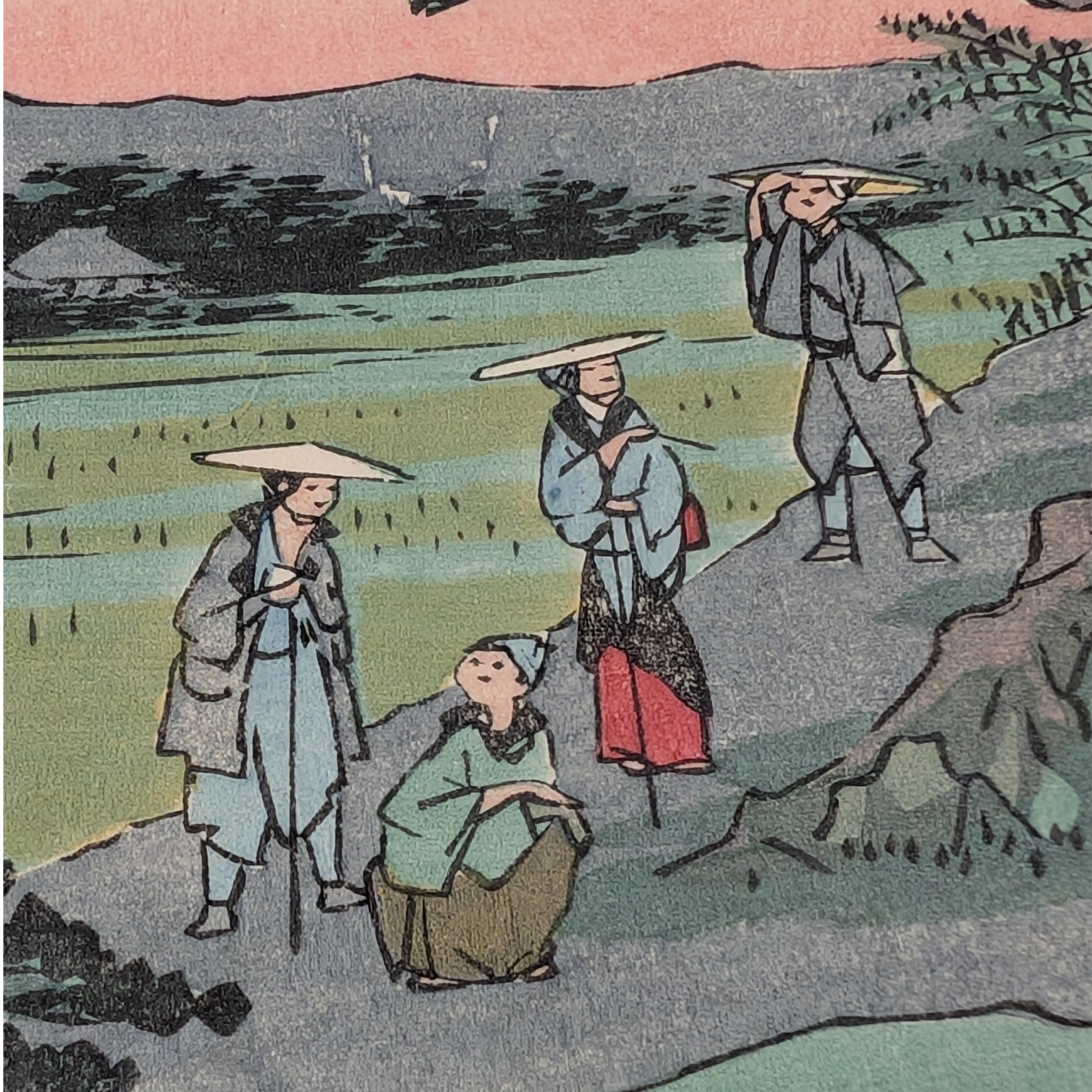 歌川広重 浮世絵「五十三次名所図会 三十九 池鯉鮒」額裝 木版画 広重 「五十三次名所図会 池鯉鮒」(竪絵東海道) | 古美術もりみや