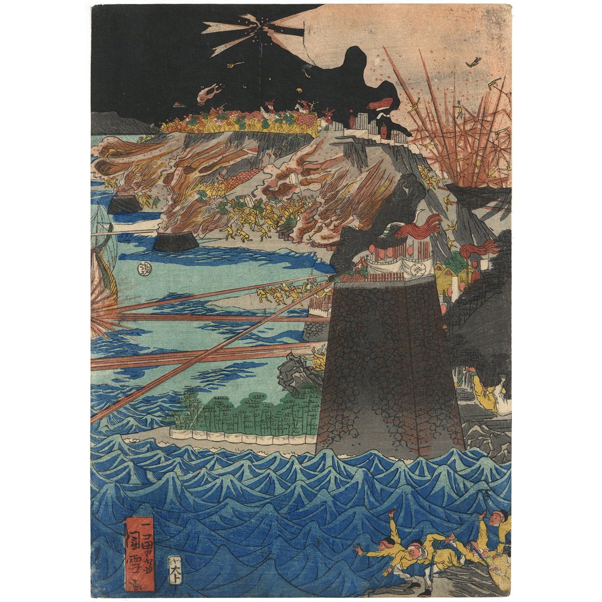 浮世絵版画「蒙古賊舟退治之図」 かさねグラフィカ「蒙古賊船退治之図」 河鍋暁斎 文久3年 - Cool Art Tokyo