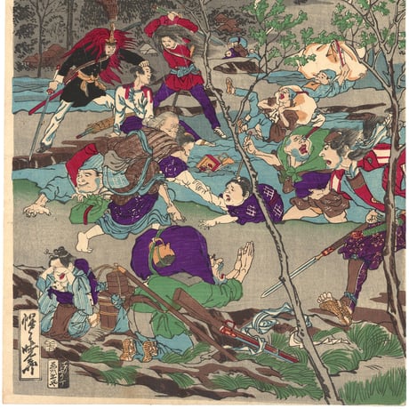 暁斎 「明治元戊辰年五月十五日東台戦争落去之図」