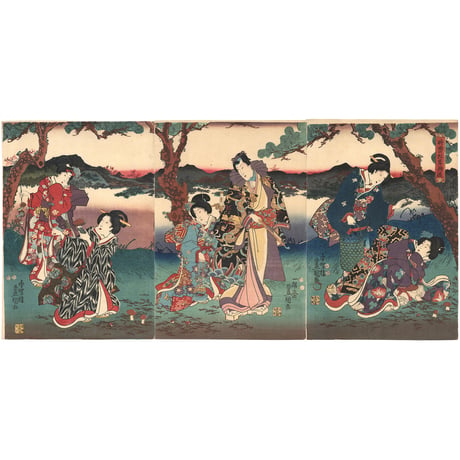 豊国三代 「時雨の松茸狩遊」