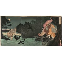 芳年 「日蓮上人石和河にて鵜飼乃迷魂を済度したまふ図」