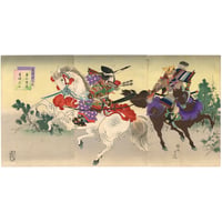 周延 「粟津原合戦　畠山重忠　勇婦巴女」