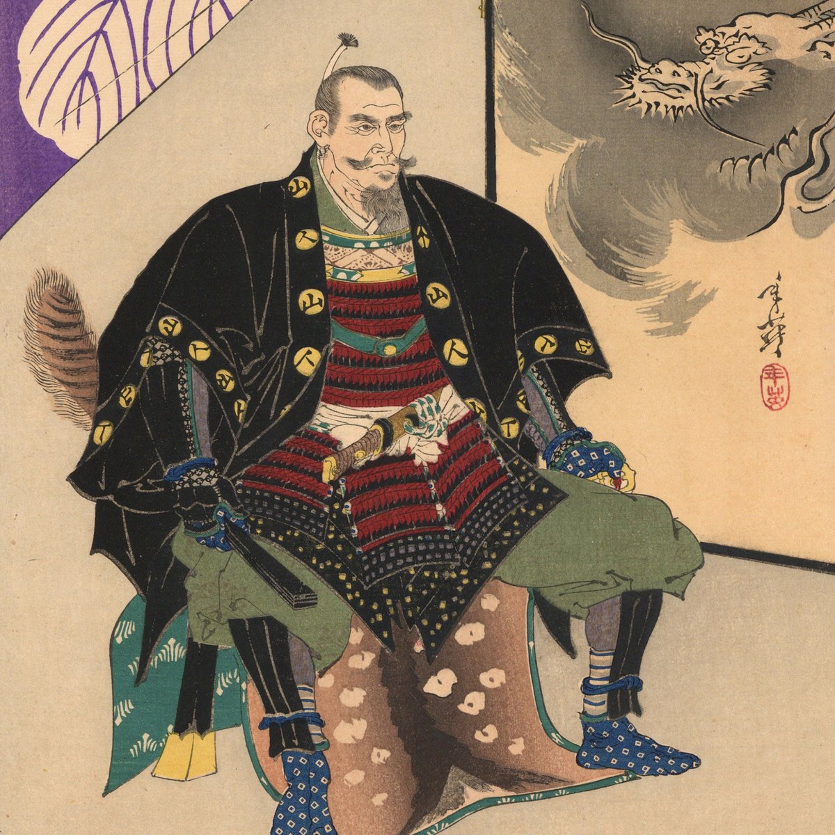 掛軸■紫峰作 武士 姫 坊主 侍 武者 桐時代箱 日本画 骨董品■⑩ 年英 「英雄三十六歌撰 羽柴秀吉」 | 古美術もりみや