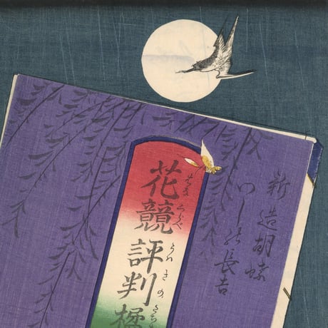 国周 「花競評判橘　新造胡蝶　わしの長吉」 仕掛絵