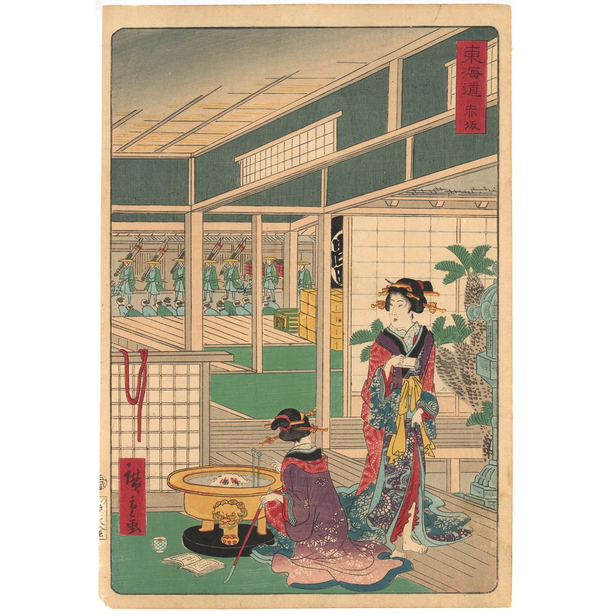 真作/田中柏陰/山水人物画賛/絹表装/桐共箱付/布袋屋掛軸HG-443