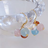 ピアス☆レアカラーインカローズ＆ローズクォーツ＆アクアマリン＆クラック水晶＆水晶