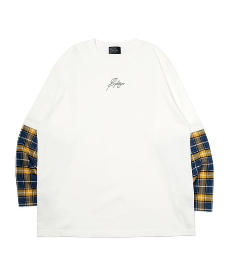チェックガラドッキングロンT(White）