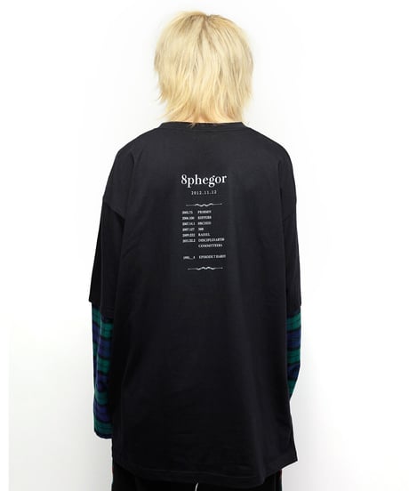 チェックガラドッキングロンT(Black）