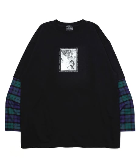 チェックガラドッキングロンT(Black）