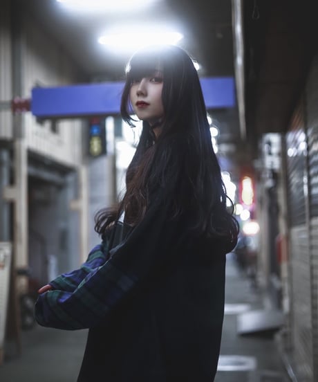 チェックガラドッキングロンT(Black）