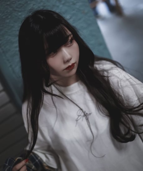 チェックガラドッキングロンT(White）