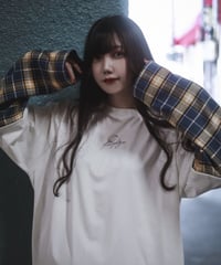 チェックガラドッキングロンT(White）