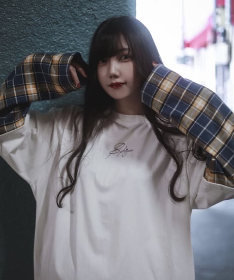 チェックガラドッキングロンT(White）