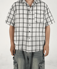 Tartan Checkered Short-Sleeved Shirt - white -