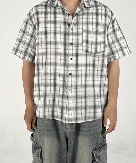 Tartan Checkered Short-Sleeved Shirt - white -