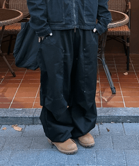 Double-knee hammer cotton pants  -  dark blue -