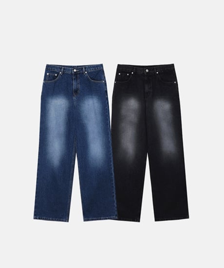 Brush wide denim pants  -  Black  -