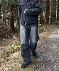 Brush wide denim pants  -  Black  -
