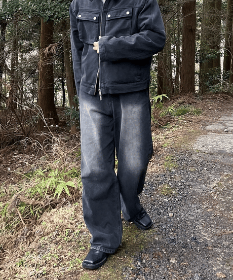 Brush wide denim pants  -  Black  -