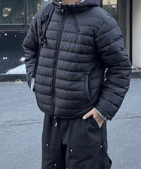 Diagonal Zipper Hood Padding　-  2color - (Black)