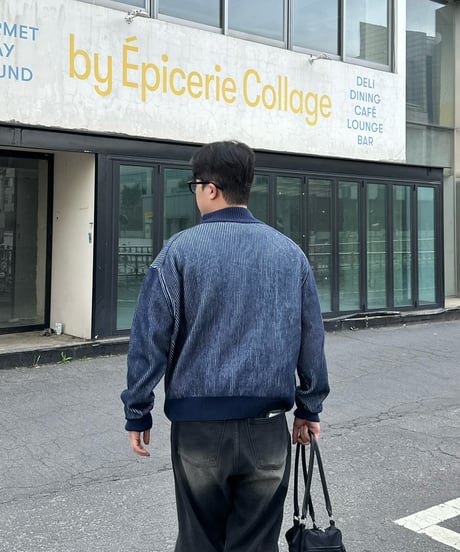 Two-tone full zip-up knitwear