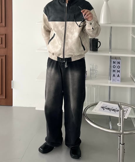 Brush wide denim pants  -  Black  -