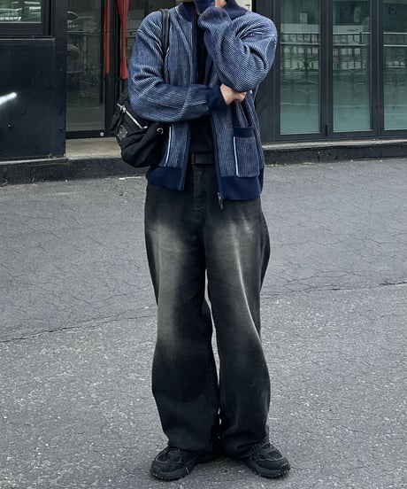 Two-tone full zip-up knitwear