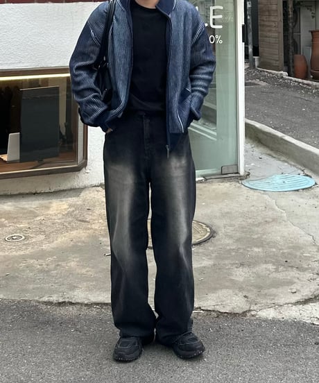 Brush wide denim pants  -  Black  -