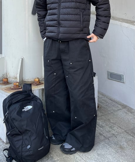 Zip-work cotton double knit pants 2color  -  Black -